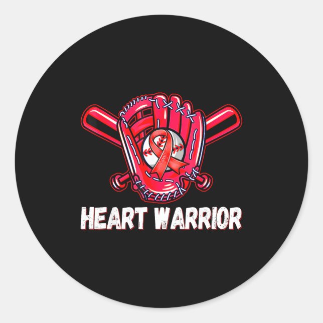 Adesivo Redondo Heart Warrior Heart Disease Awareness Baseball Sof (Frente)