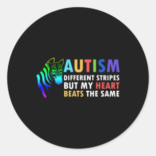 Adesivo Redondo Heart Zebra dizendo conscientização do autismo ins