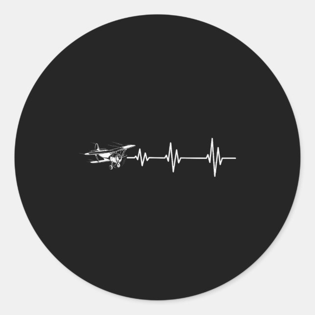 Adesivo Redondo Heartbeat Flying Plane Pulse Line Retro Prop Aircr (Frente)