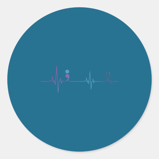 Adesivo Redondo Heartbeat Semicolon Suicide Prevention Awareness  (Frente)
