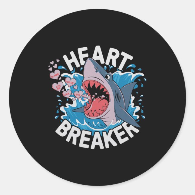 Adesivo Redondo Heartbreaker Shark Cute Funny Love Design For Vale (Frente)
