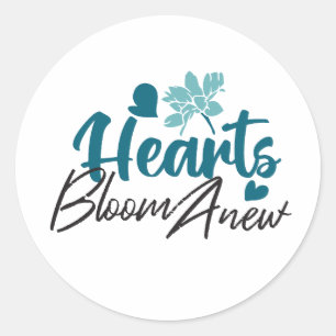 Adesivo Redondo Hearts Bloom Anew - citação Floral Inspiracional