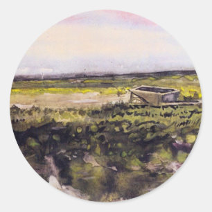 Adesivo Redondo Heath com um Wheelbarrow por Vincent van Gogh