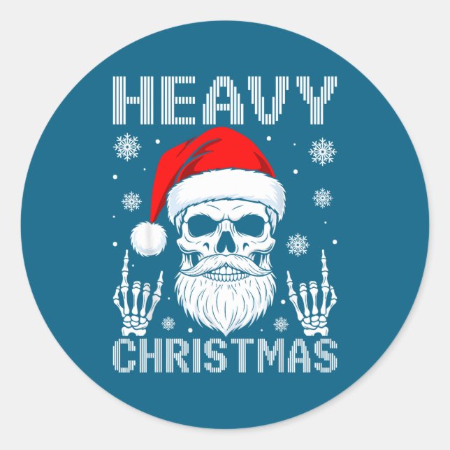 Adesivo Redondo Heavy Christmas Skull Fans Rock Music Winter Holid (Frente)
