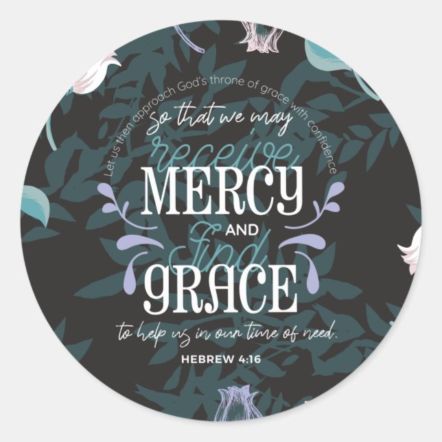 Adesivo Redondo Hebraico 4:16 cita preto (Frente)