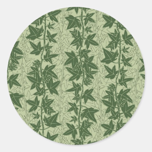 Adesivo Redondo Hedera Ivy Vines - padrão D_L verde botânico. (Frente)