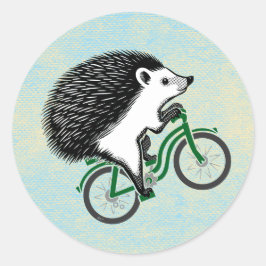 Adesivo Redondo Hedgehog Andando de bicicleta em fundo azul