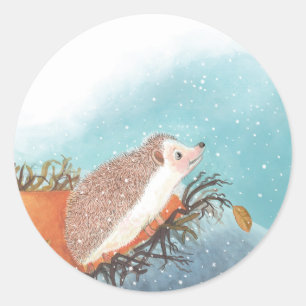 Adesivo Redondo Hedgehog e primeiros flocos de neve