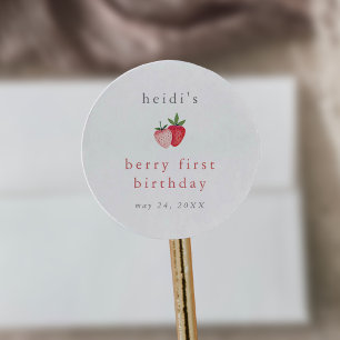 Adesivo Redondo HEIDI Pink Strawberry Girl Berry Primeiro Aniversá