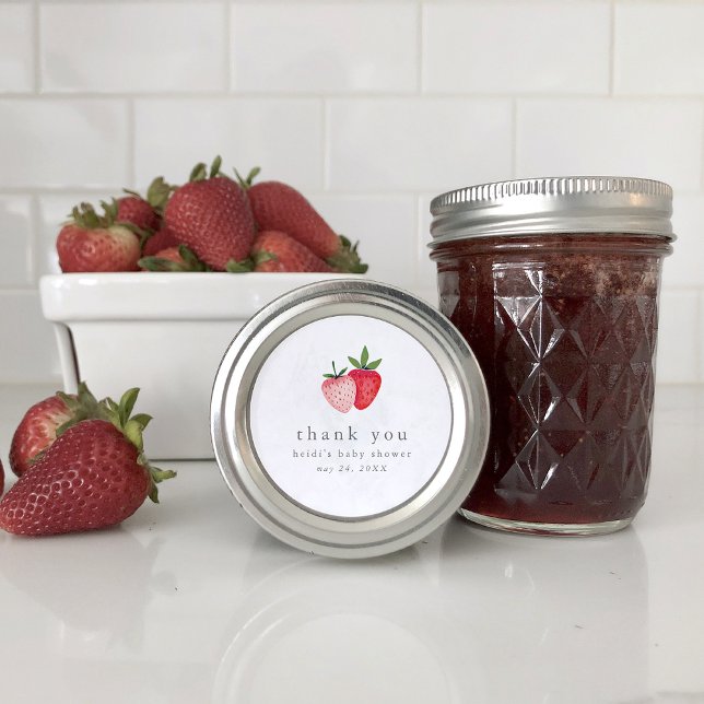 Adesivo Redondo HEIDI Pink Strawberry Jam Chá de fraldas Obrigado (HEIDI Pink Strawberry Jam Baby Shower Thank You Classic Round Sticker)