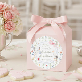 Adesivo Redondo Heirloom Rose Bow and Stork Baby Shower Thank You