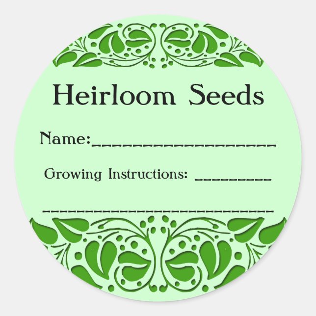 Adesivo Redondo Heirloom Seeds Pacote de Semente Personalizado de  (Frente)