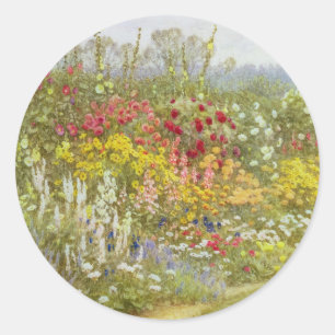Adesivo Redondo Helen Allingham Vintage Uma Fronteira Herbácea