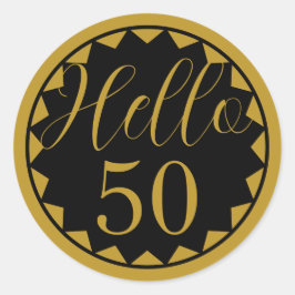 Adesivo Redondo Hello 50 Black and Gold  50th Birthday Design