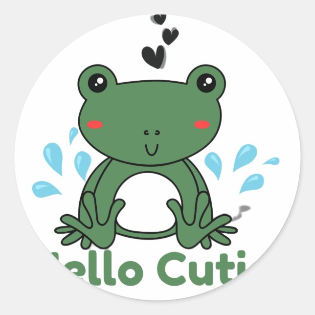 Adesivo Redondo Hello Cutie Frog Sticker – Cute Aesthetic Round St (Frente)