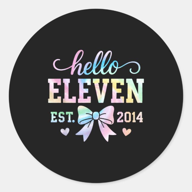 Adesivo Redondo Hello Eleven Est 2014 Coquette Bow 11th Birthday G (Frente)