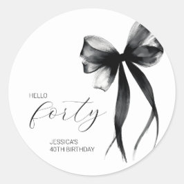 Adesivo Redondo Hello Forty Elegant Script Bow 40th Birthday Party