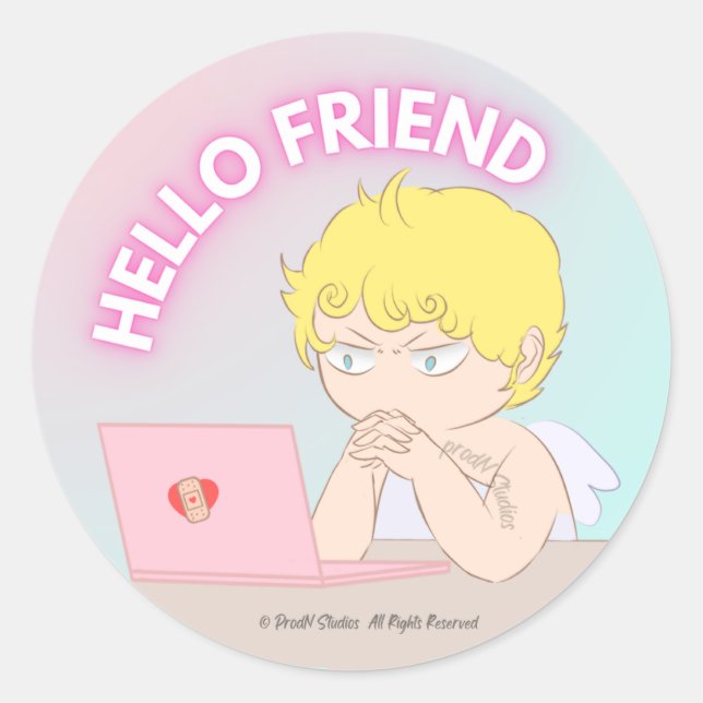 Adesivo Redondo hello friend sticker (Frente)