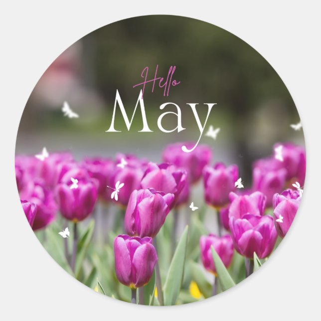 Adesivo Redondo Hello May Tulip Sticker (Frente)