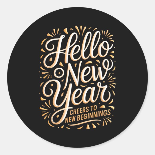 Adesivo Redondo Hello New Year Cheers To New Beginnings Celebratio (Frente)