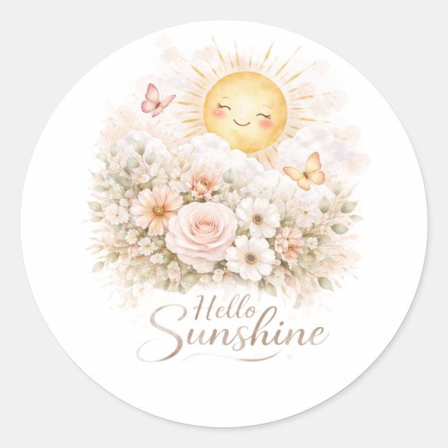 Adesivo Redondo Hello Sunshiny – Cute Positive Sunshine Quote  (Frente)