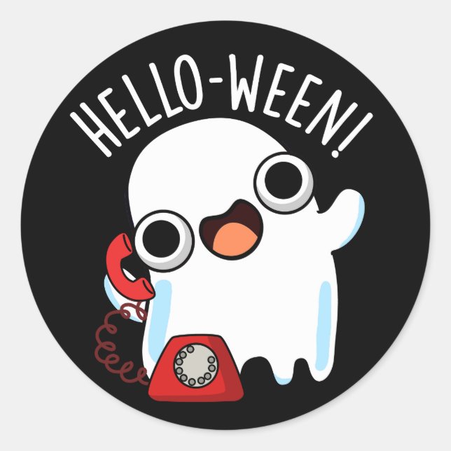 Adesivo Redondo Hello-ween Funny Ghost Pun Dark BG (Frente)