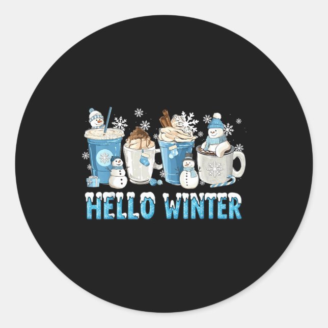Adesivo Redondo Hello Winter Sweet Cozy Coffee Lovers Snowman Chri (Frente)