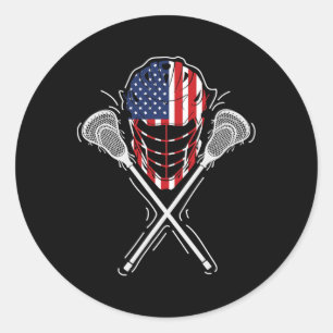 Adesivo Redondo Helmet Lacrosse Crossed Sticks America Flag Gift