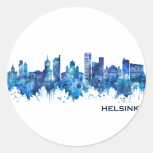 Adesivo Redondo Helsínquia Finlândia Skyline Blue