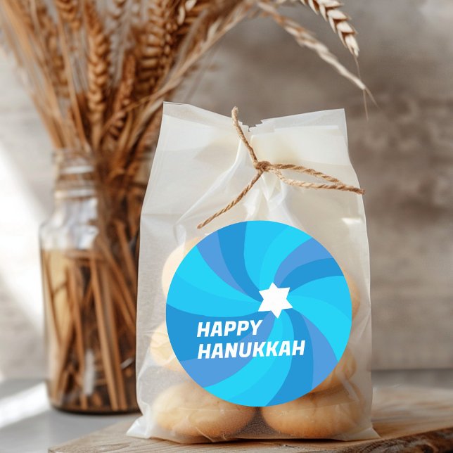 Adesivo Redondo HELY HANUKKAH Modern Swirl Star de David Personali (HAPPY HANUKKAH Modern Swirl Star of David Custom Classic Round Sticker
)