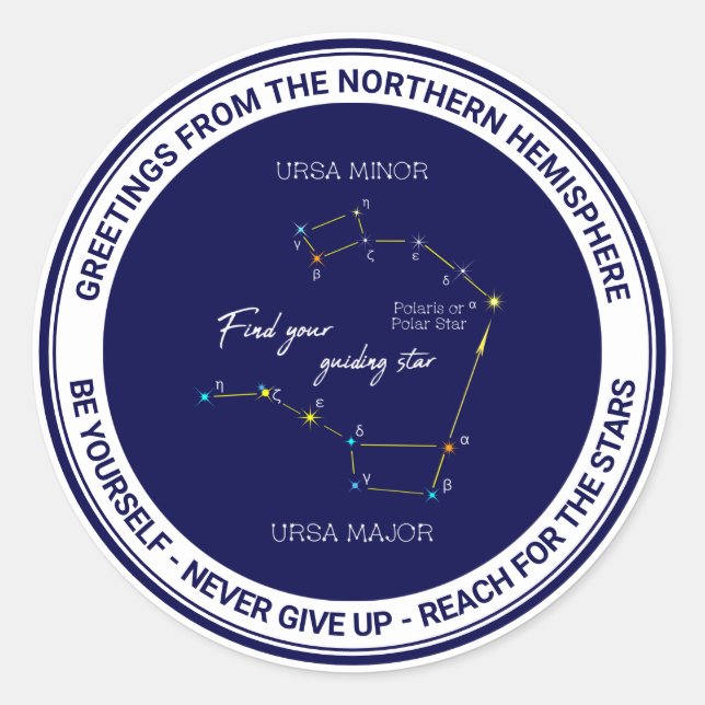 Adesivo Redondo Hemisfério norte Localizando Estrela Polaris (Frente)