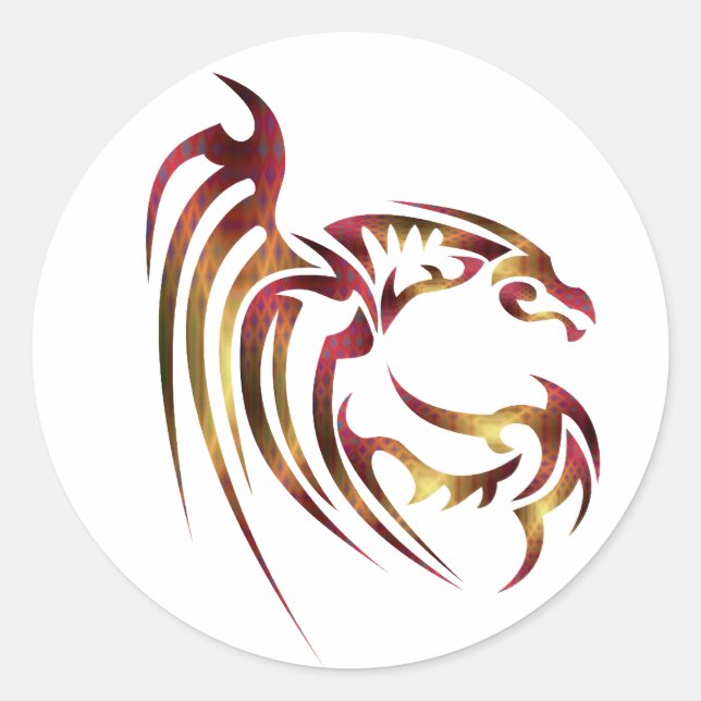 Adesivo Redondo Henham, o Dourado Dragão Vermelho Metálico (Frente)