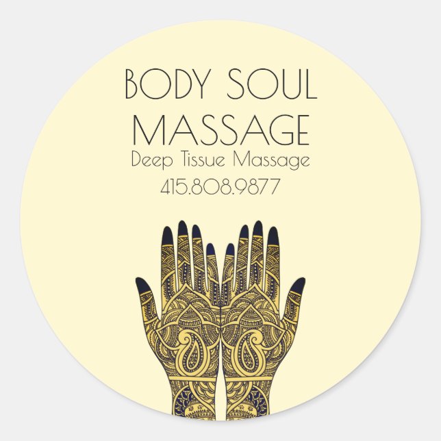 Adesivo Redondo Henna Mehndi Mãos Promocional de Massagem de Tatto (Frente)