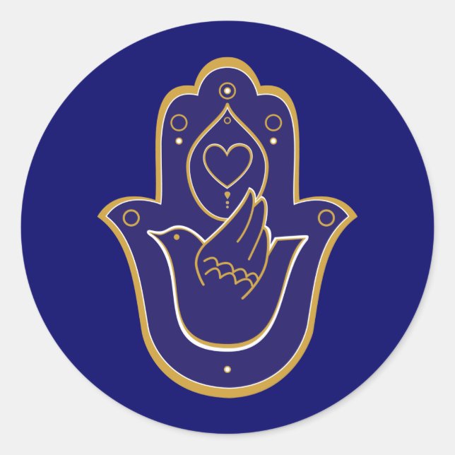 Adesivo Redondo Henna Peace & Love Hamsa Blue (Frente)