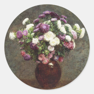 Adesivo Redondo Henri Fantin-Latour Vintage Aster em um Vase
