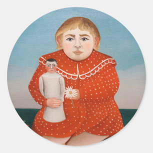 Adesivo Redondo Henri Rousseau - Criança com uma Boneca