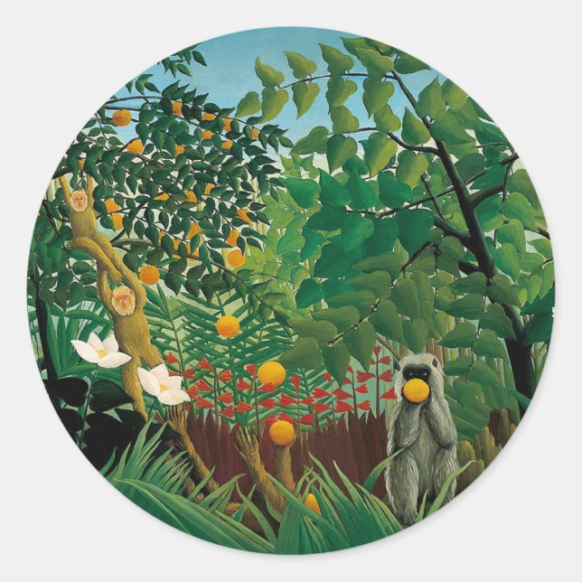 Adesivo Redondo Henri Rousseau - Paisagem Exótica (Frente)