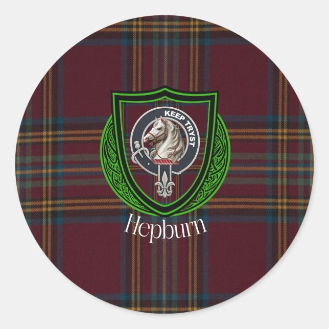 Adesivo Redondo Hepburn Scottish Clan Tartan & Crest (Frente)