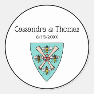 Adesivo Redondo Heraldic Vintage 4 Abelhas rolam em blindagem TB