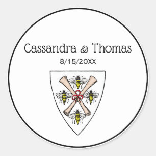 Adesivo Redondo Heraldic Vintage 4 Abelhas rolam em blindagem Wt