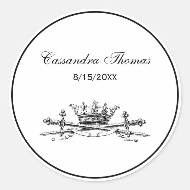 Adesivo Redondo Heráldica Crown Crown Swords Sabers Emblem Crest (Frente)
