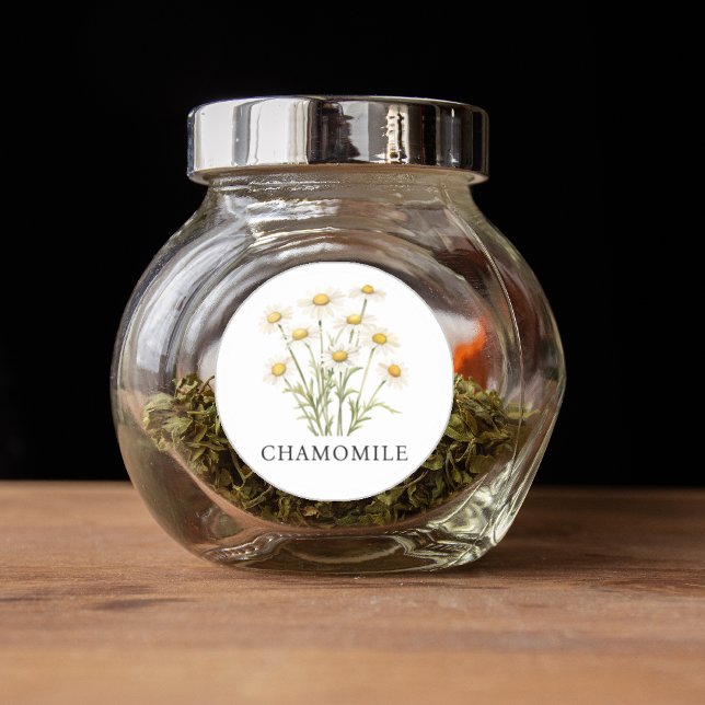 Adesivo Redondo Herb Chamomile Watercolor (Herb Chamomile Watercolor Classic Round Sticker)