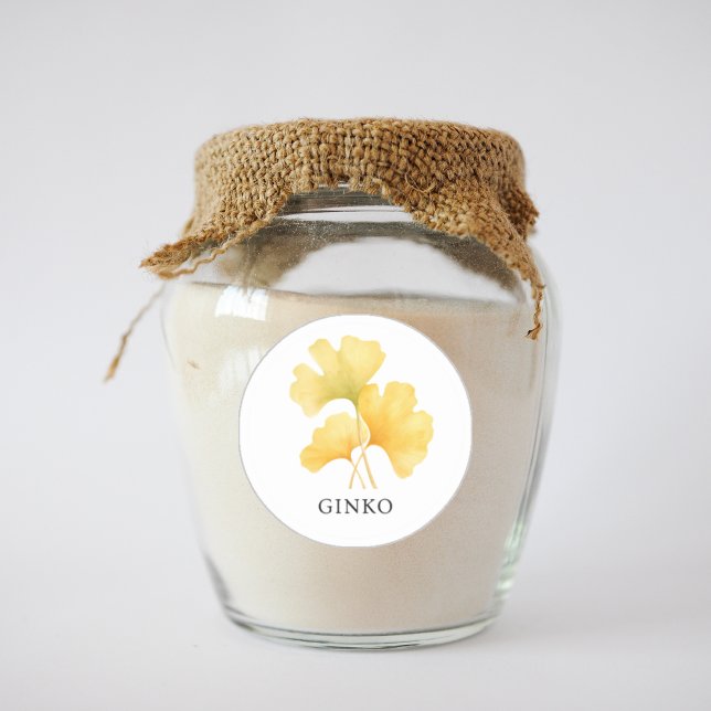 Adesivo Redondo Herb Ginko Watercolor (Herb Ginko Watercolor Classic Round Sticker)