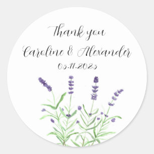 Adesivo Redondo Herbos de Lavanda de Aquarela Elegante Casamento F