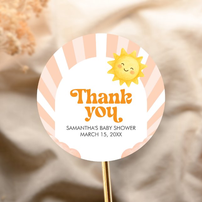 Adesivo Redondo Here Comes the Sun Baby Shower (Sunshine Baby Shower Sticker)