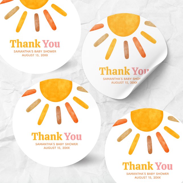 Adesivo Redondo Here comes the Sun  Baby Shower (Here comes the Sun Sunshine Baby Shower Round Sticker)