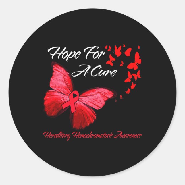 Adesivo Redondo Hereditary Hemochromatosis Awareness Butterfly Red (Frente)