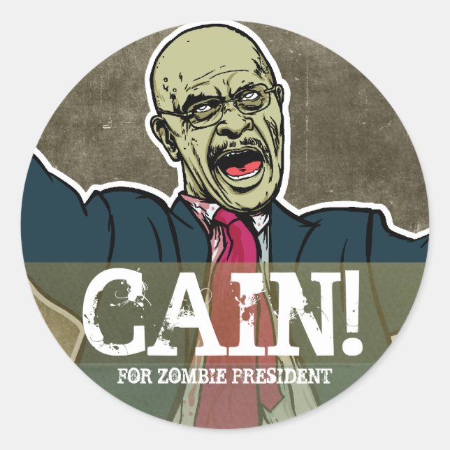 Adesivo Redondo Herman Cain para o Presidente Zombie Sticker (Frente)