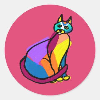 Adesivo Redondo Herói Colorido de Gato