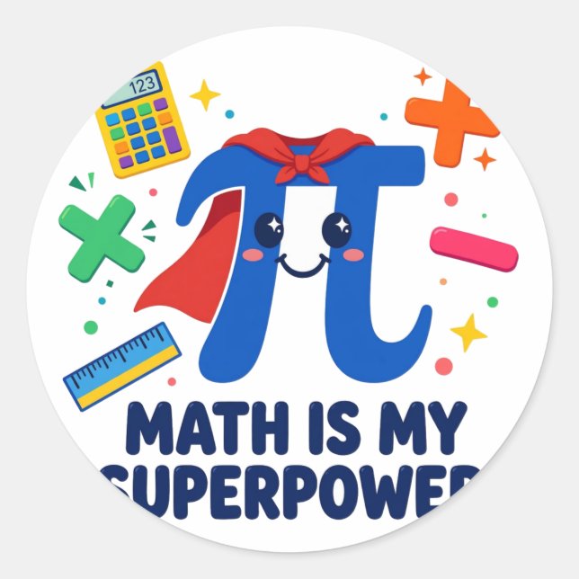 Adesivo Redondo Herói Superpoder Matemática (Frente)
